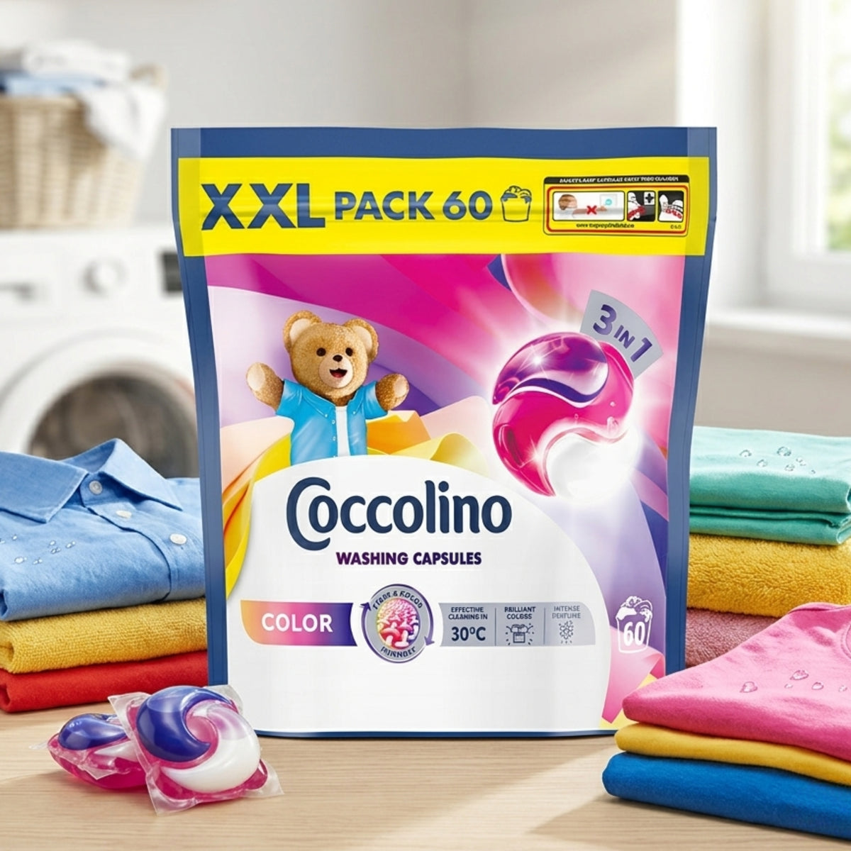 Coccolino XXL Kapsułki 3w1 do Prania Kolorowych Tkanin 60 prań