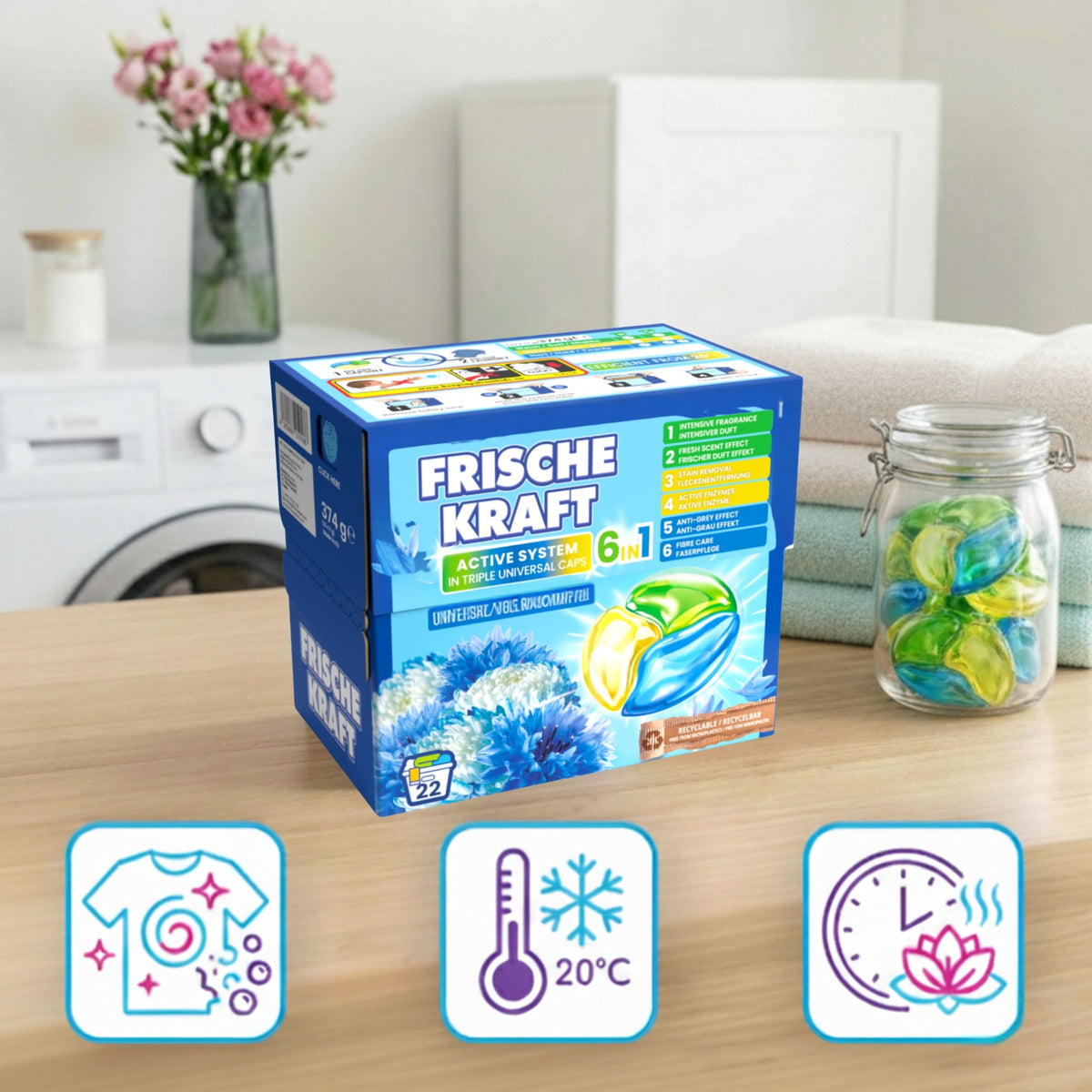 Frische Kraft 6w1 Kapsułki do Prania Tkanin Uniwersalne 22szt