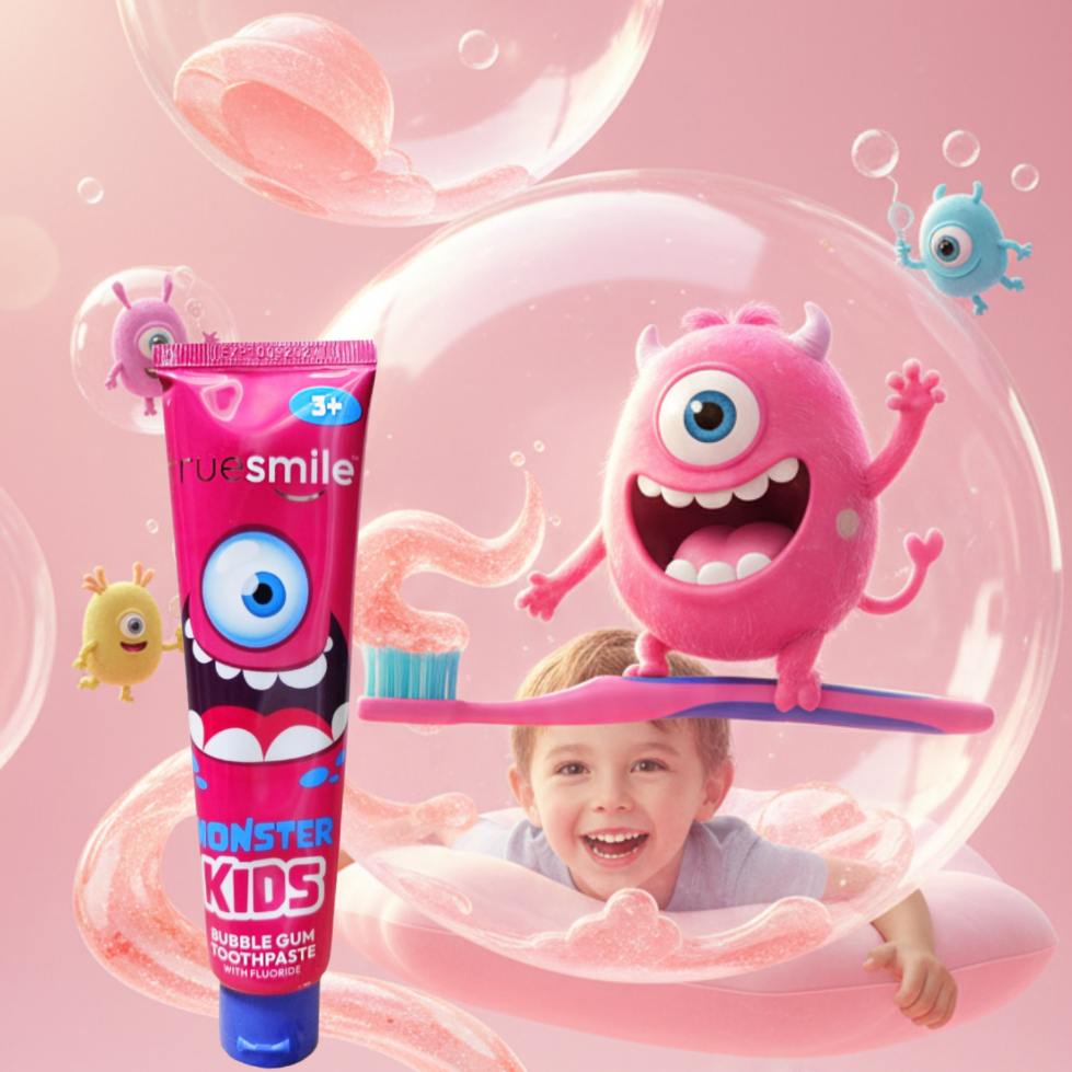 Truesmile Monsterkids Pasta do Zębów dla Dzieci 3-6 Bubblegum + Szczoteczka 75ml