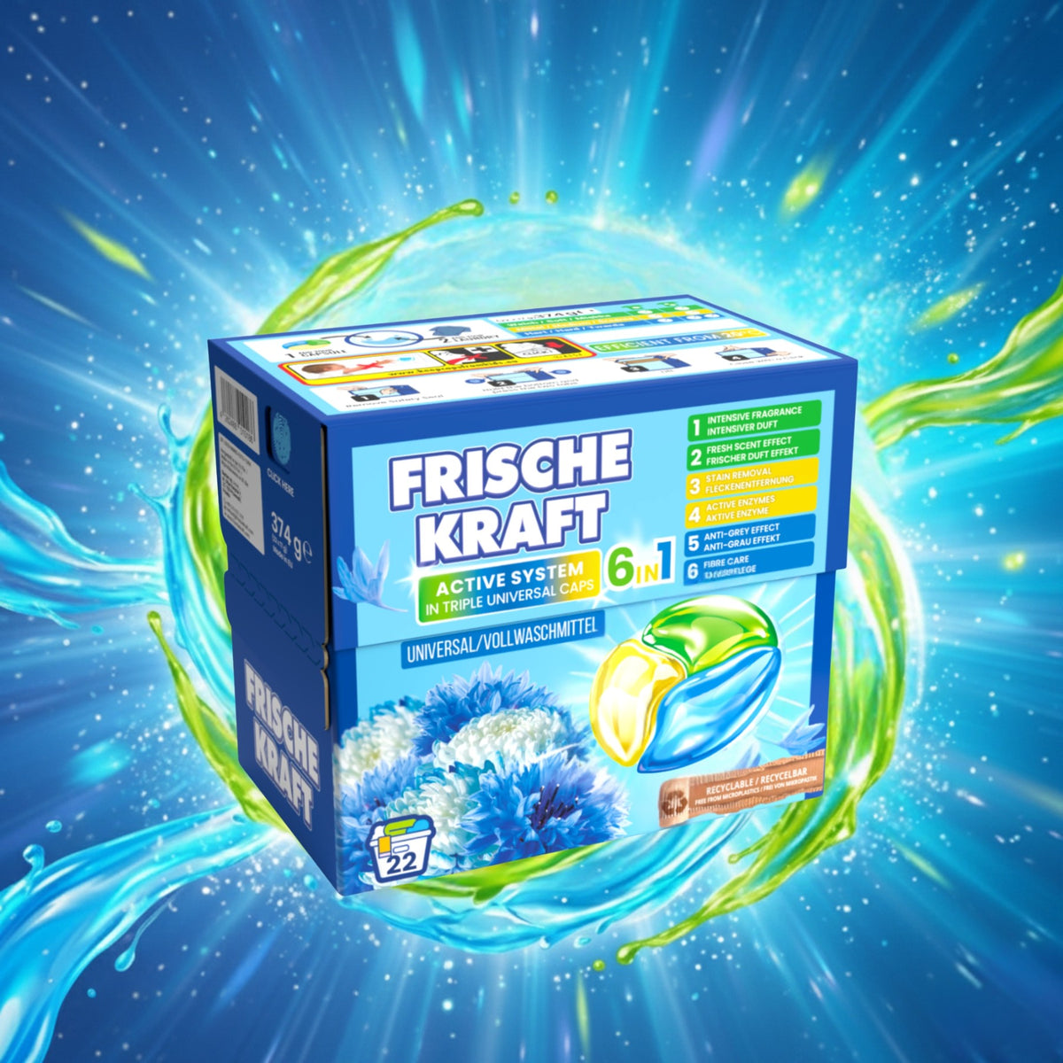 Frische Kraft 6w1 Kapsułki do Prania Tkanin Uniwersalne 22szt