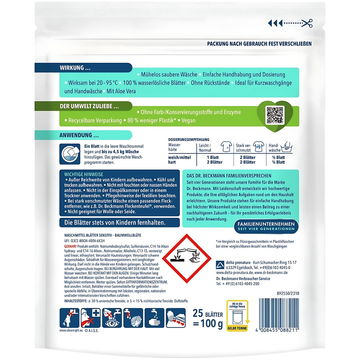 Dr Beckmann Listki do Prania Sensitiv 25szt