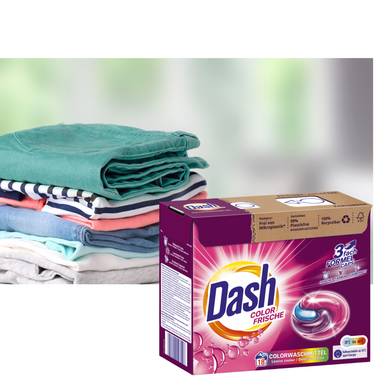 Dash 3w1 Kapsułki do Prania Tkanin Kolor 18szt
