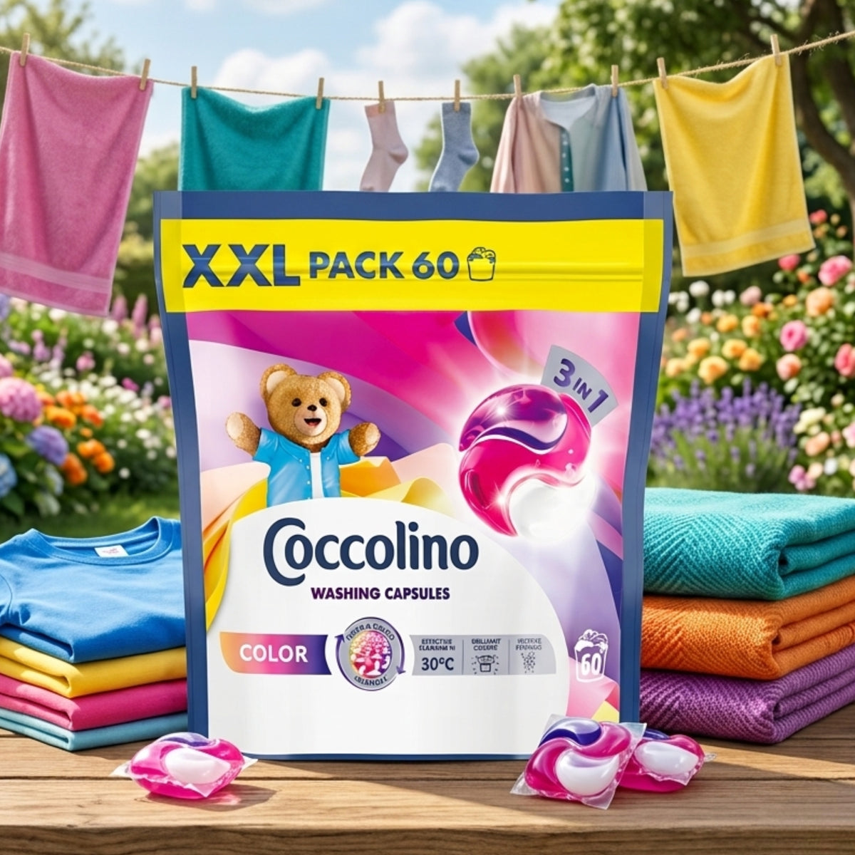 Coccolino XXL Kapsułki 3w1 do Prania Kolorowych Tkanin 60 prań