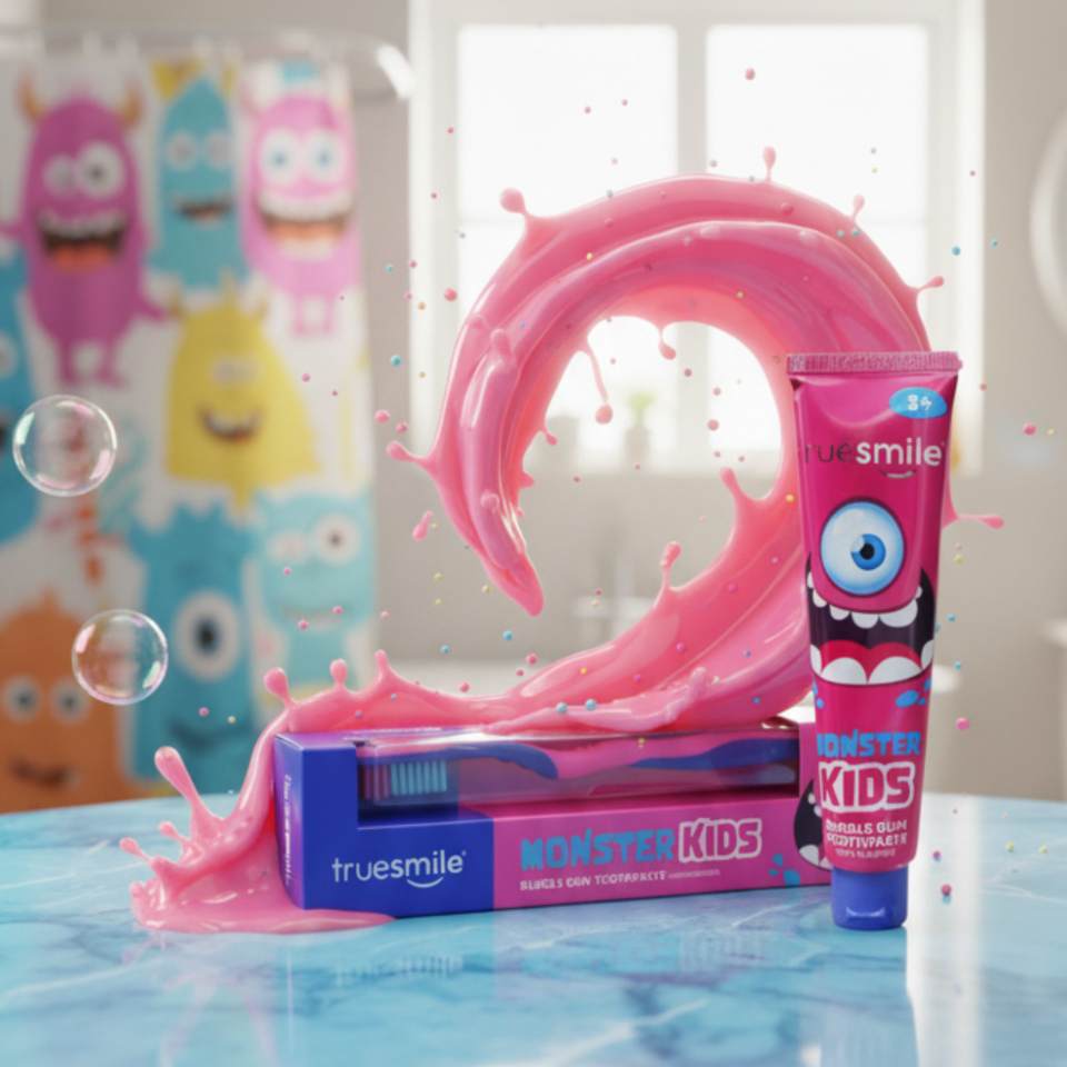 Truesmile Monsterkids Pasta do Zębów dla Dzieci 3-6 Bubblegum + Szczoteczka 75ml