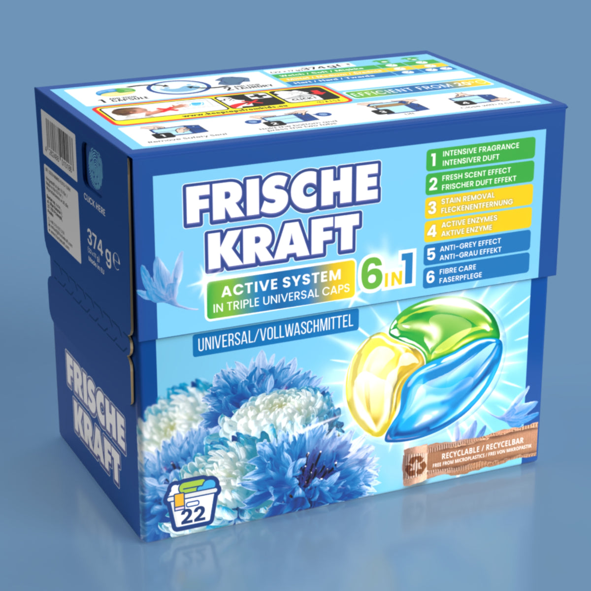 Frische Kraft 6w1 Kapsułki do Prania Tkanin Uniwersalne 22szt