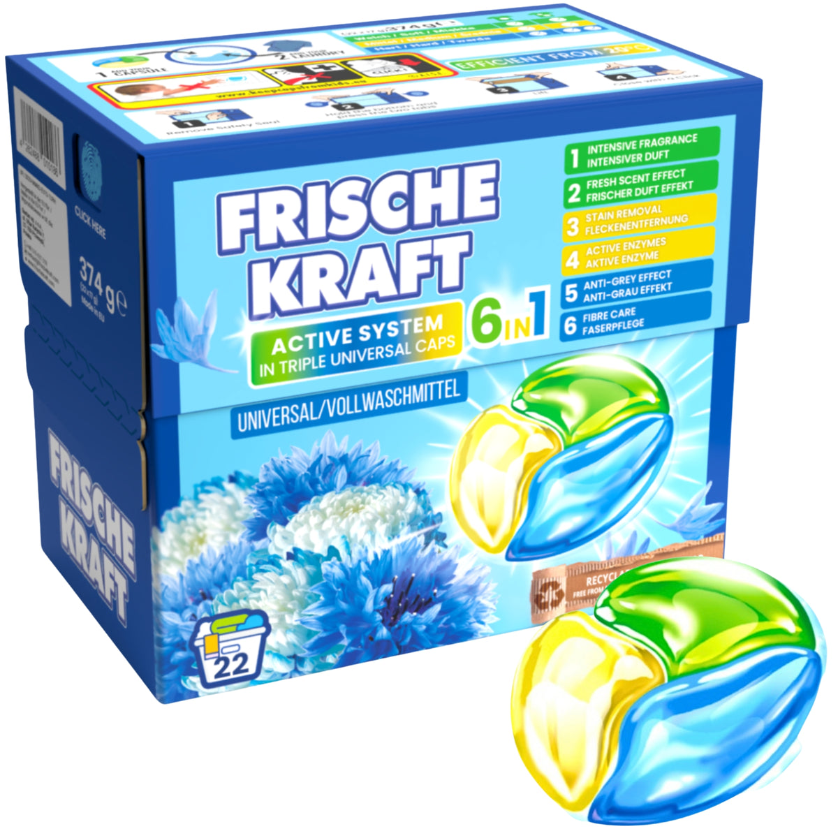 Frische Kraft 6w1 Kapsułki do Prania Tkanin Uniwersalne 22szt