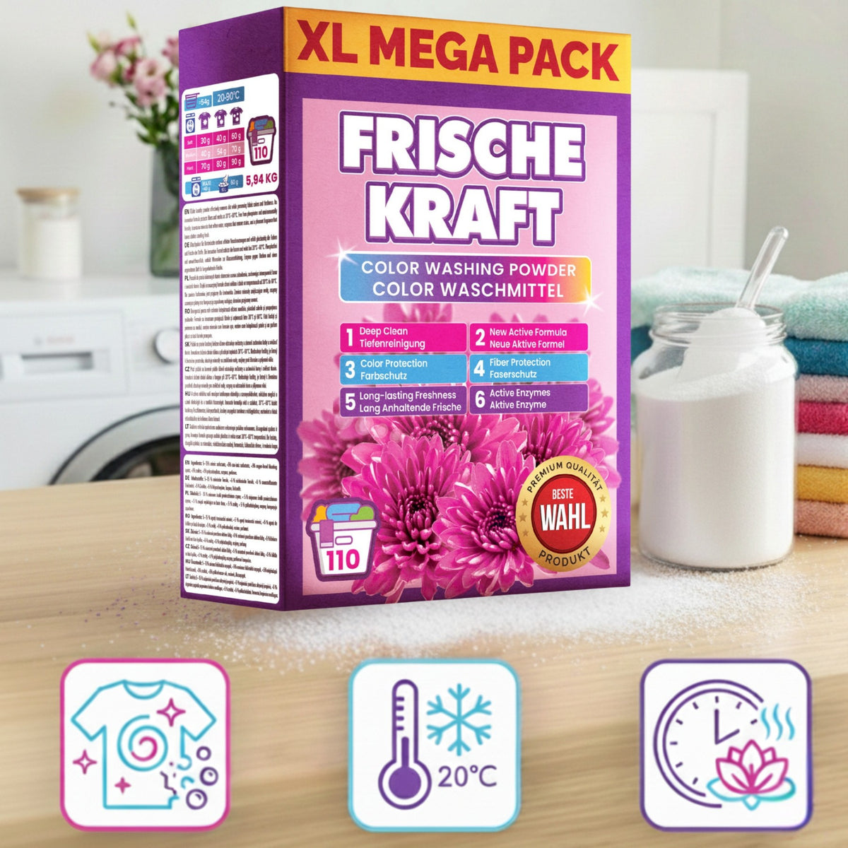 Frische Kraft Proszek do Prania Tkanin Kolor 5,94kg 110 Prań