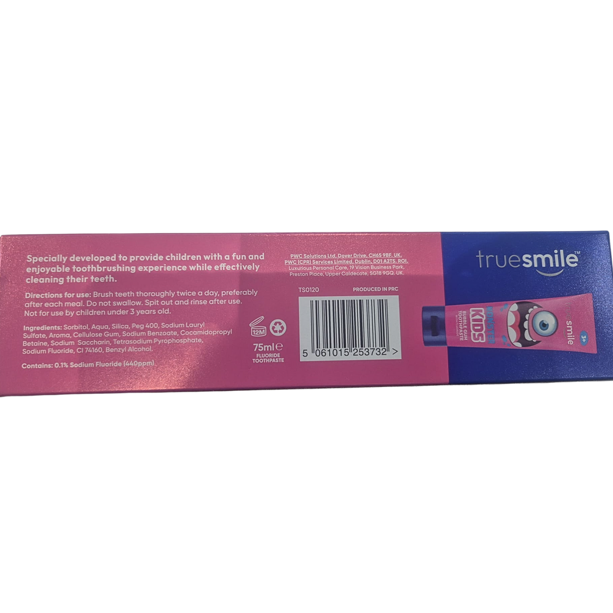 Truesmile Monsterkids Pasta do Zębów dla Dzieci 3-6 Bubblegum + Szczoteczka 75ml